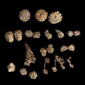23 Pc Vintage AB Rhinestone Earrings, Brooches, and a Pendant